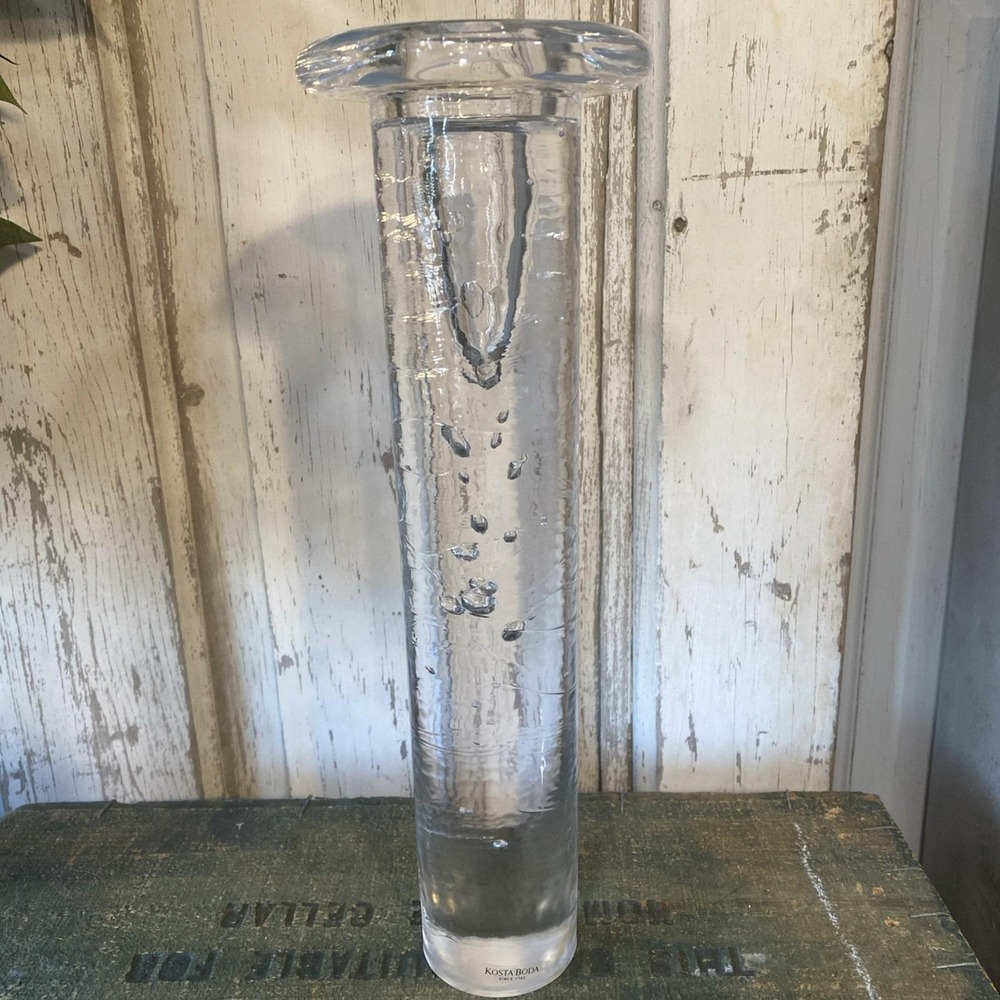 VTG MCM Kosta Boda Heavy Bubble Glass Candle Holder Kjell Engman 12" Tall Sweden